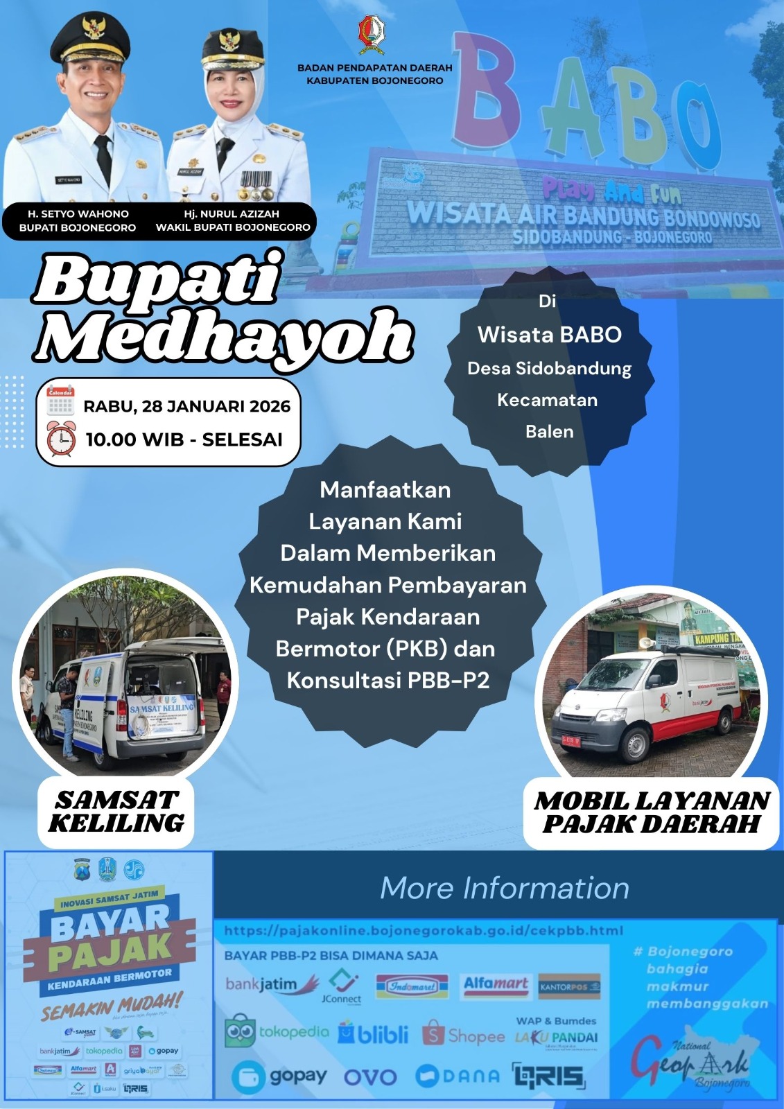 Bupati Bojonegoro Medhayoh ke Wisata BABO, Hadirkan Layanan Samsat Keliling dan Pajak Daerah
